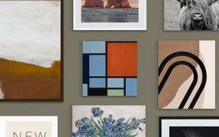 Beautiful art gallery wall with various framed prints and canvas prints.