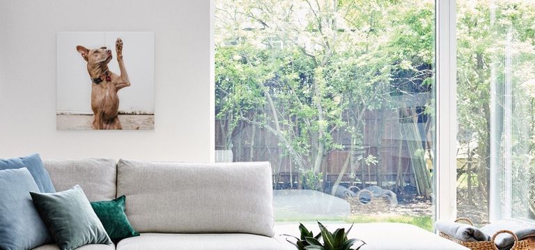 A canvas print hanging above a couch.