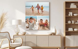 Collage canvas print of a family at the beach